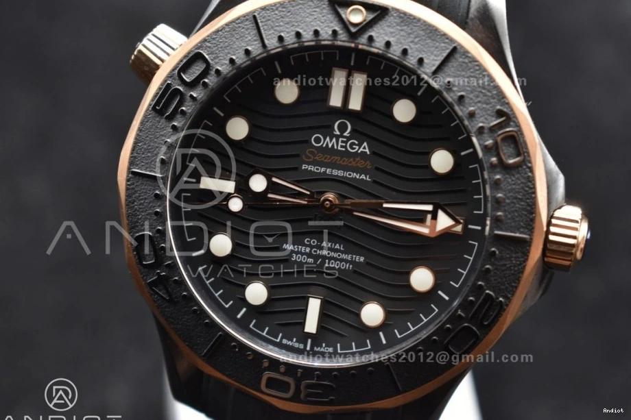 43.5mm 300m Bezel VSF Rubber Dial Seamaster Black Ceramic A8806 1:1 Edition on Black Best RG Strap Black 1230